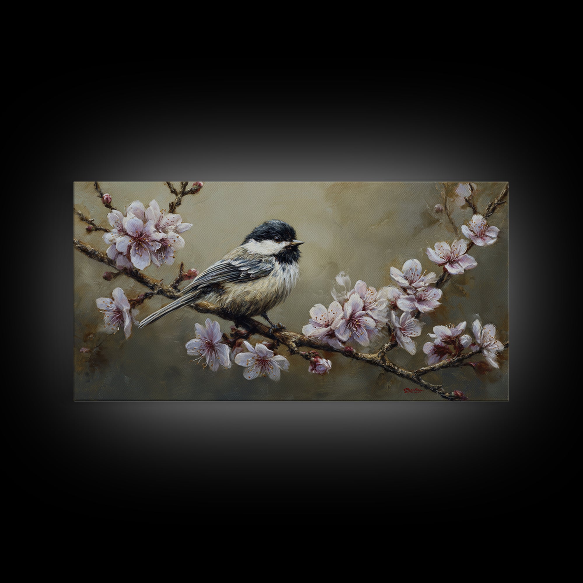 Songbird Perched on Cherry Blossoms Canvas Print, Bird Art, Printable Wall Art, Living Room Decor, Fine Art, Flight, Modern Art, BIR-2x1-52