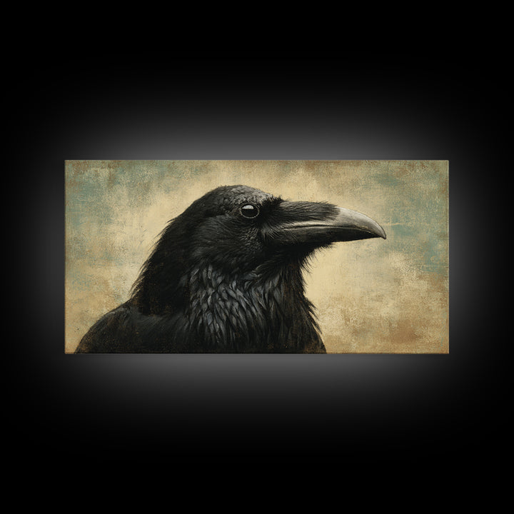 Raven Silhouette with Gothic Atmosphere Canvas Print, Bird Art, Digital Print, Living Room Decor, Oil Painting, Flight, BIR-2x1-53