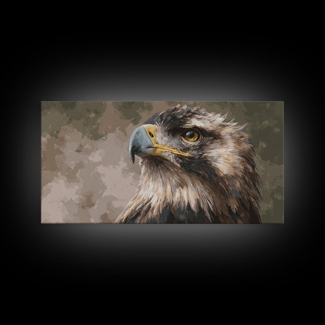 Eagle Portrait with Dramatic Mountain Wind Framed Canvas Print, Bird Art, Mid Century Modern, Living Room Decor, Flight, BIR-2x1-56