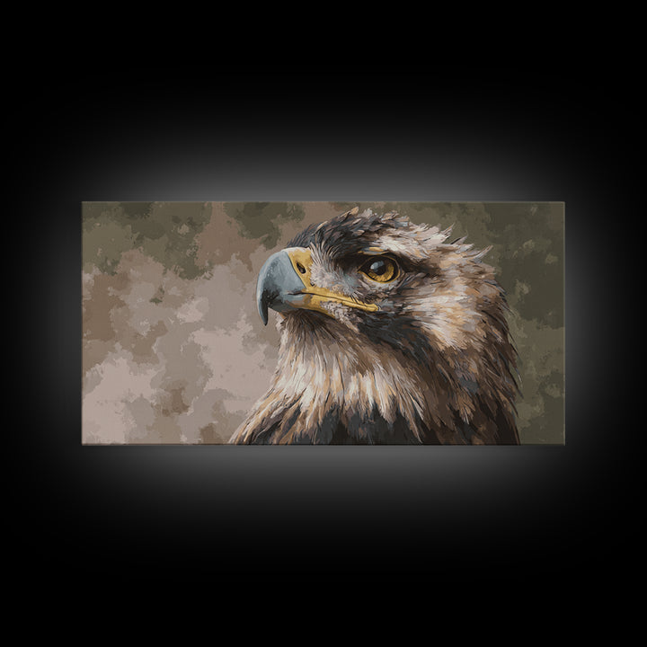 Eagle Portrait with Dramatic Mountain Wind Framed Canvas Print, Bird Art, Mid Century Modern, Living Room Decor, Flight, BIR-2x1-56