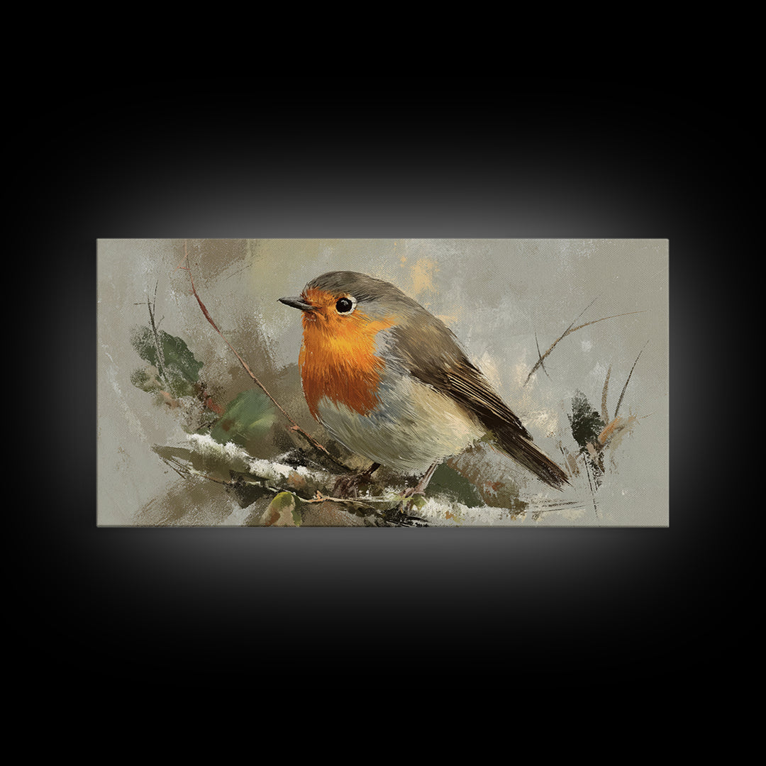 Robin in a Spring Garden with Soft Framed Canvas Print, Bird Art, Bird Prints, Living Room Decor, Watercolor Art, Flight, BIR-2x1-59