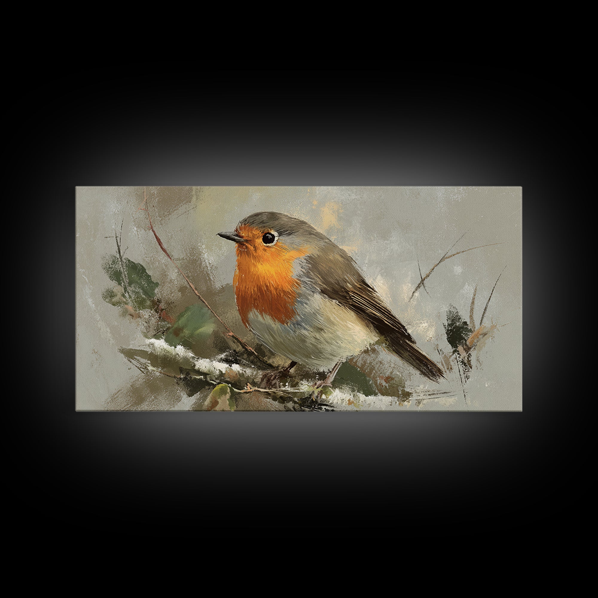 Robin in a Spring Garden with Soft Framed Canvas Print, Bird Art, Bird Prints, Living Room Decor, Watercolor Art, Flight, BIR-2x1-59
