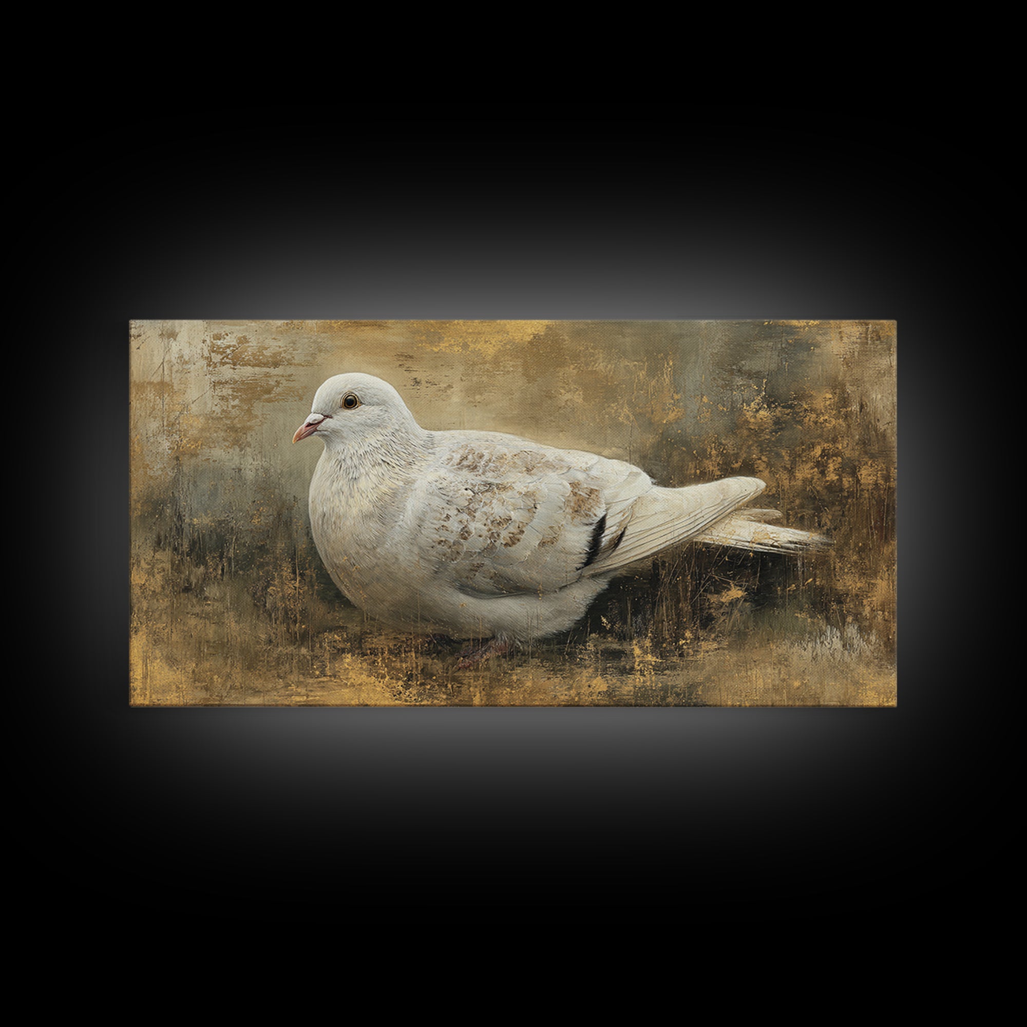 White Dove with Olive Branch and Calm Framed Canvas Print, Bird Art, Art Deco, Living Room Decor, Flight, Gallery Wall, BIR-2x1-60