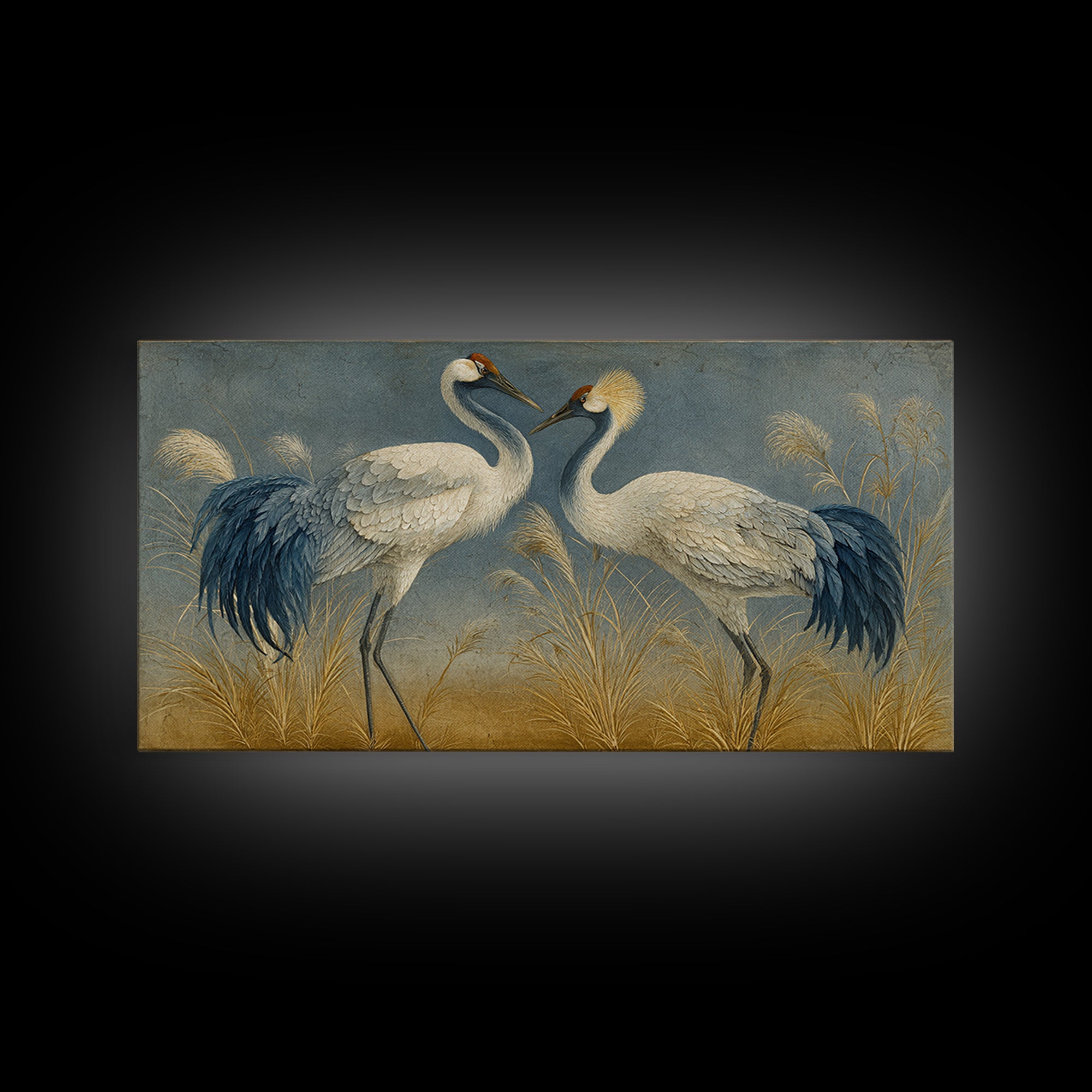 Pair of Cranes Dancing Canvas Print, Bird Art, Nature Prints, Living Room Decor, Abstract Art, Flight, Boho Decor, BIR-2x1-71