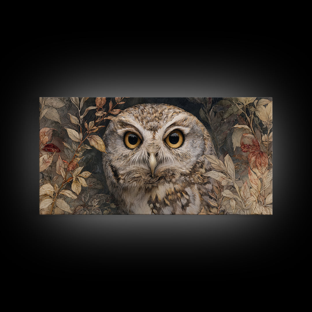 Owl Portrait with Wise Golden Eyes Canvas Print, Bird Art, Original Art, Living Room Decor, Fine Art, Flight, Mcm Decor, BIR-2x1-73