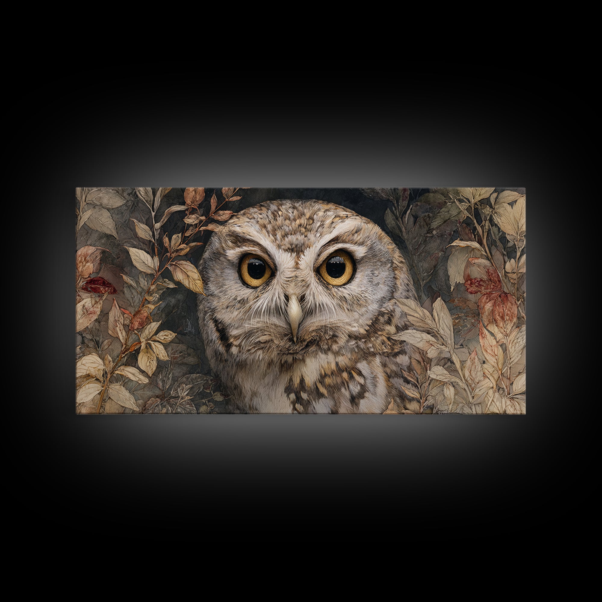 Owl Portrait with Wise Golden Eyes Canvas Print, Bird Art, Original Art, Living Room Decor, Fine Art, Flight, Mcm Decor, BIR-2x1-73