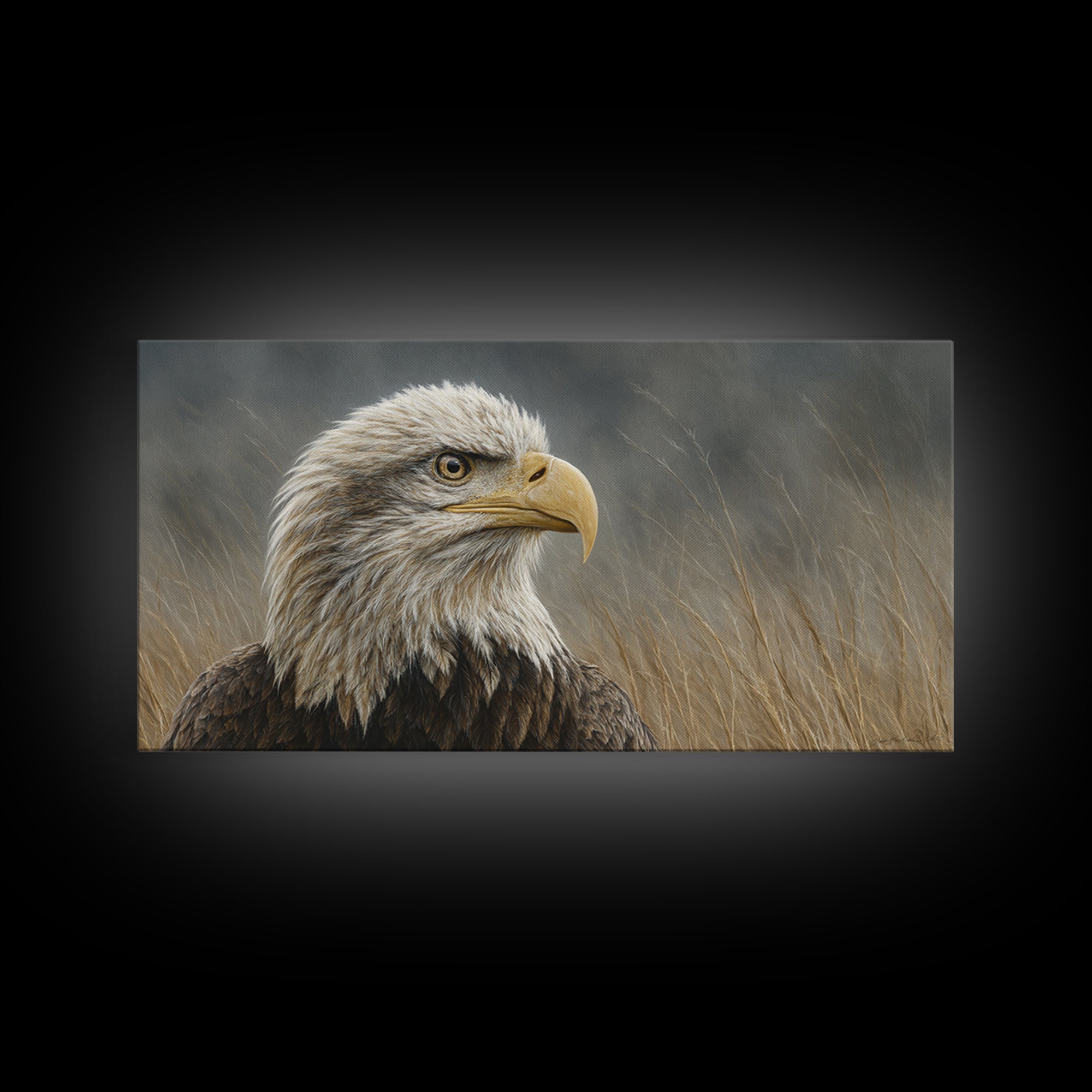 Eagle Portrait with Dramatic Mountain Wind Framed Canvas Print, Bird Art, Luxury Decor, Living Room Decor, Fine Art, Flight, BIR-2x1-8