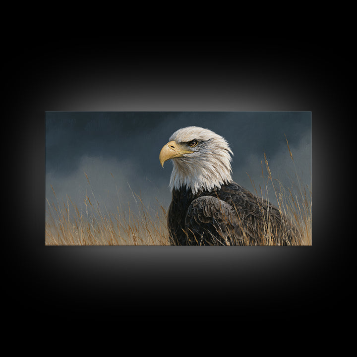 Eagle Portrait with Dramatic Mountain Wind Framed Canvas Print, Bird Art, Modern Art, Living Room Decor, Fine Art, Flight, BIR-2x1-80