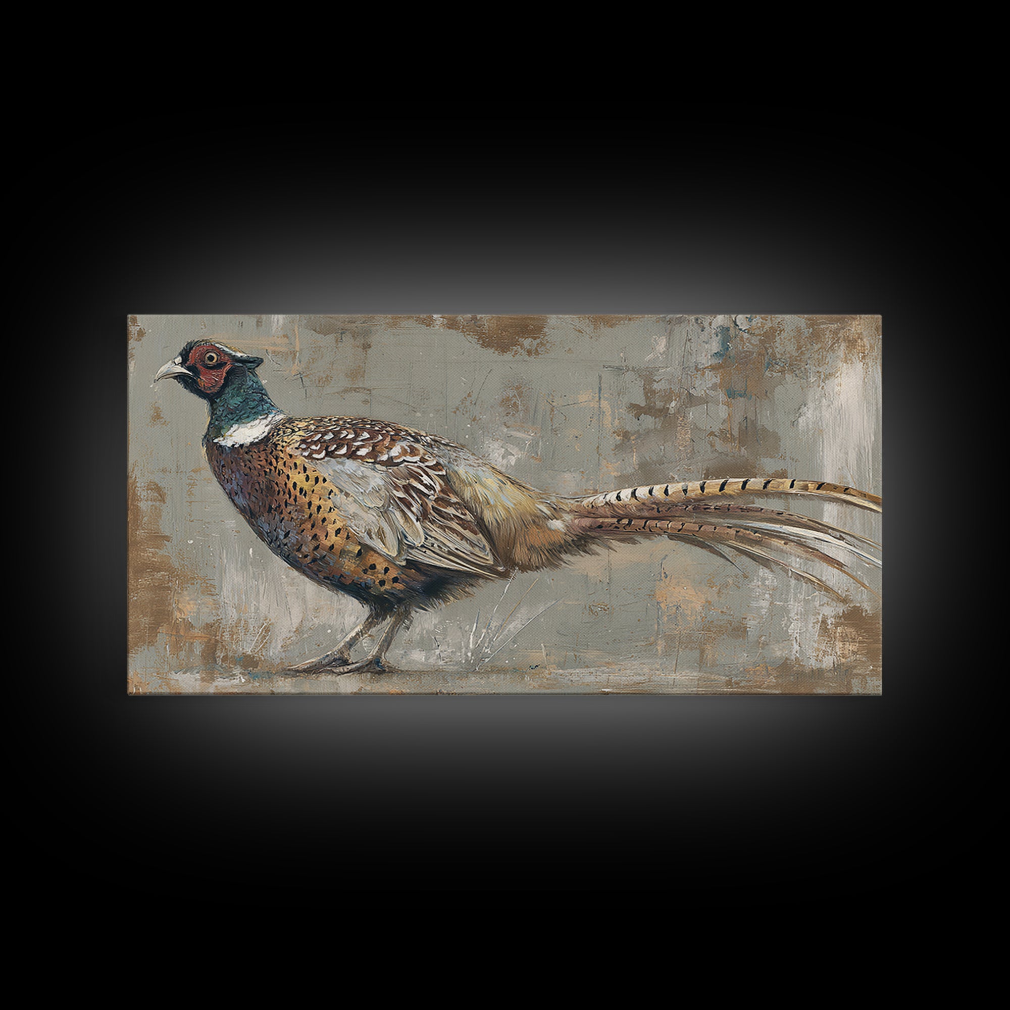 Pheasant with Ornate Feather Details Framed Canvas Print, Bird Art, Mid Century Wall Art, Living Room Decor, Fine Art, Flight, BIR-2x1-87