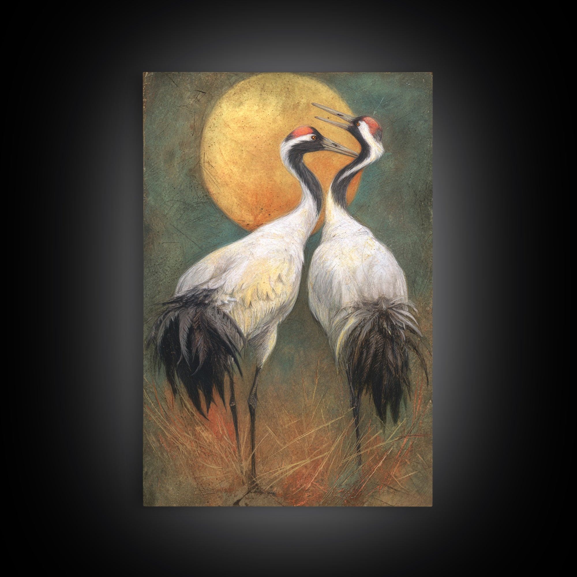 Pair of Cranes Dancing Canvas Print, Bird Art, Forest Wall Art, Living Room Decor, Abstract Art, Flight, Minimalist Decor, BIR-2x3-11