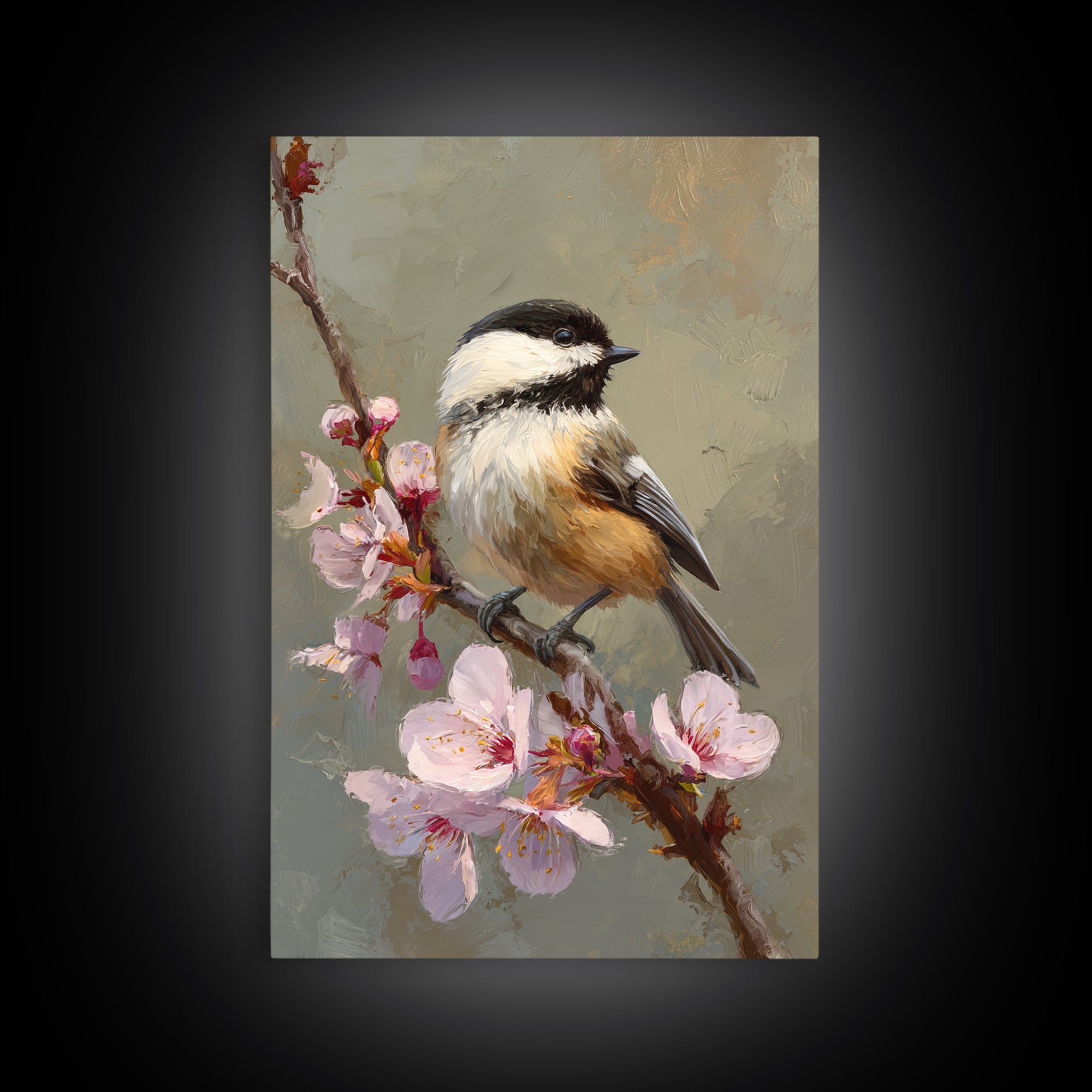 Songbird Perched on Cherry Blossoms Canvas Print, Bird Art, Digital Download Art, Living Room Decor, Fine Art, Flight, BIR-2x3-16