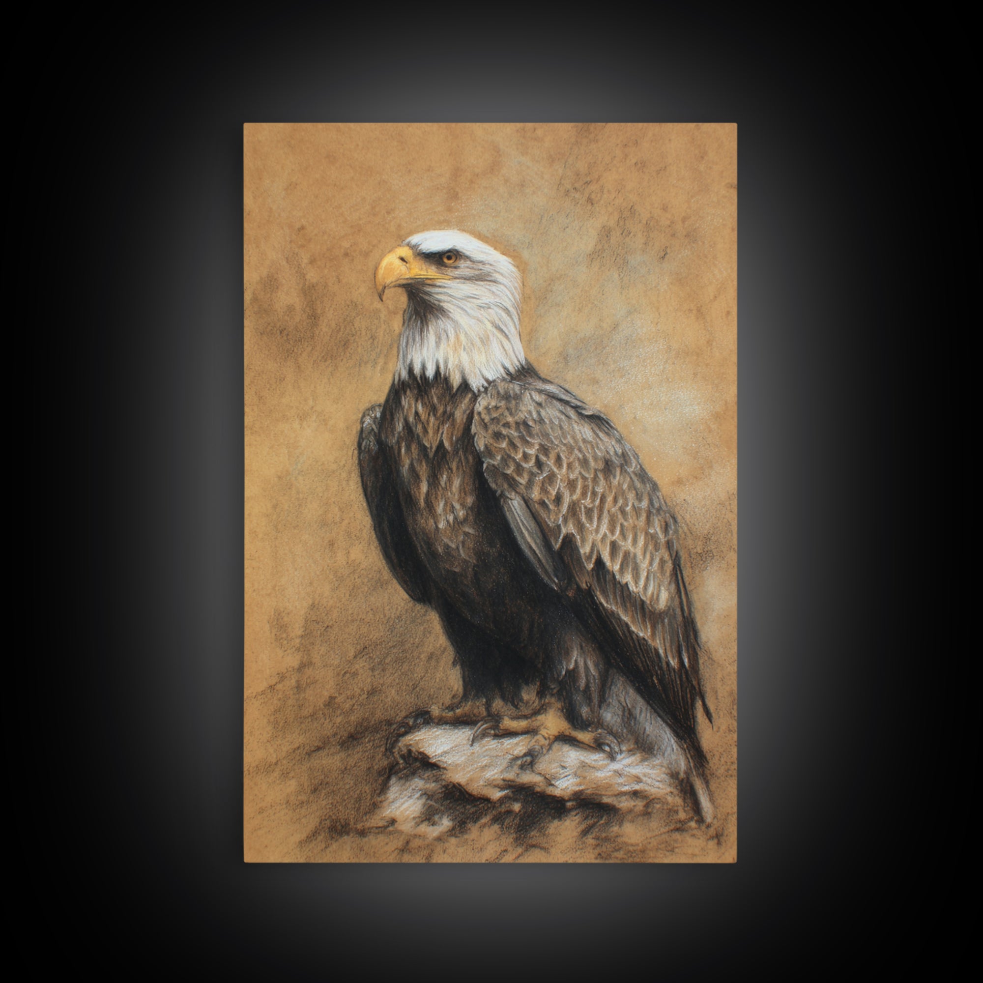 Eagle Portrait with Dramatic Mountain Wind Framed Canvas Print, Bird Art, Art Deco, Living Room Decor, Oil Painting, Flight, BIR-2x3-20