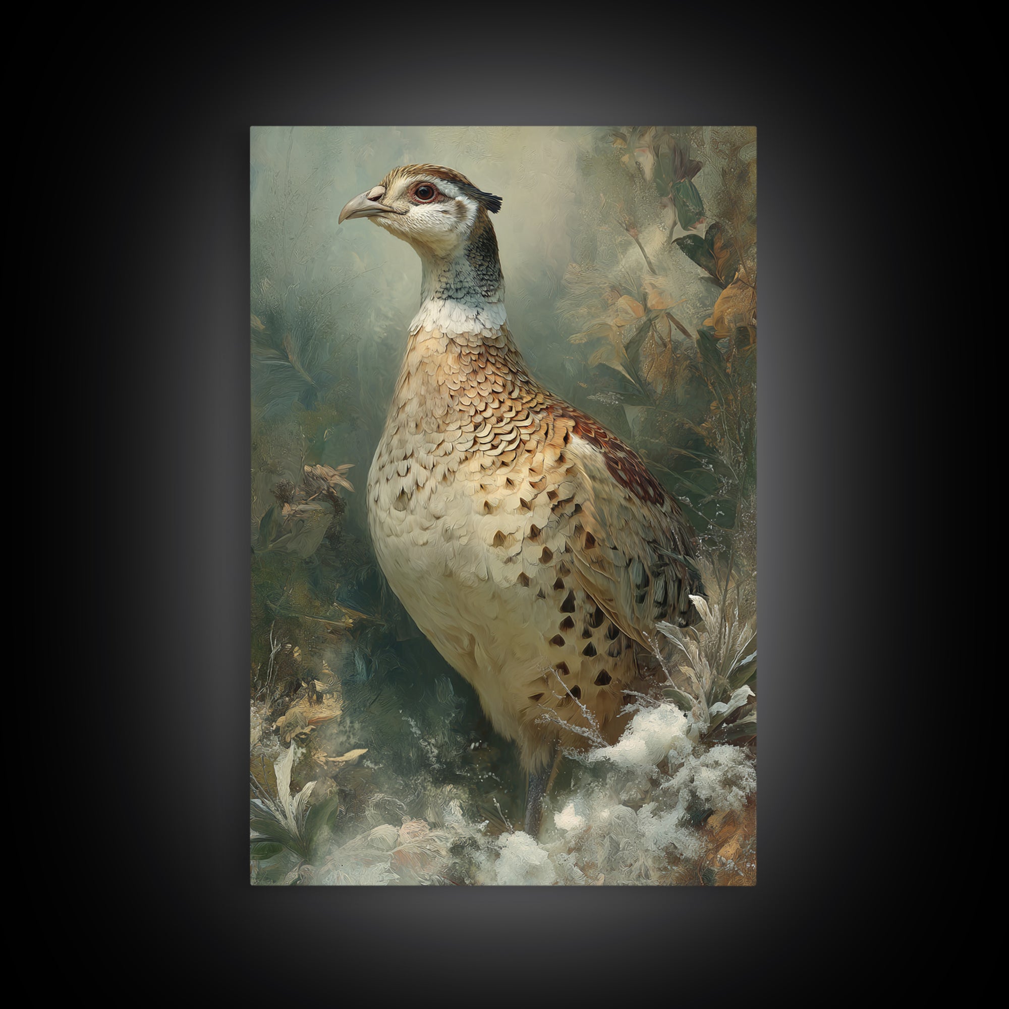 Pheasant with Ornate Feather Details Framed Canvas Print, Bird Art, Rustic Home Decor, Living Room Decor, Fine Art, Flight, BIR-2x3-3
