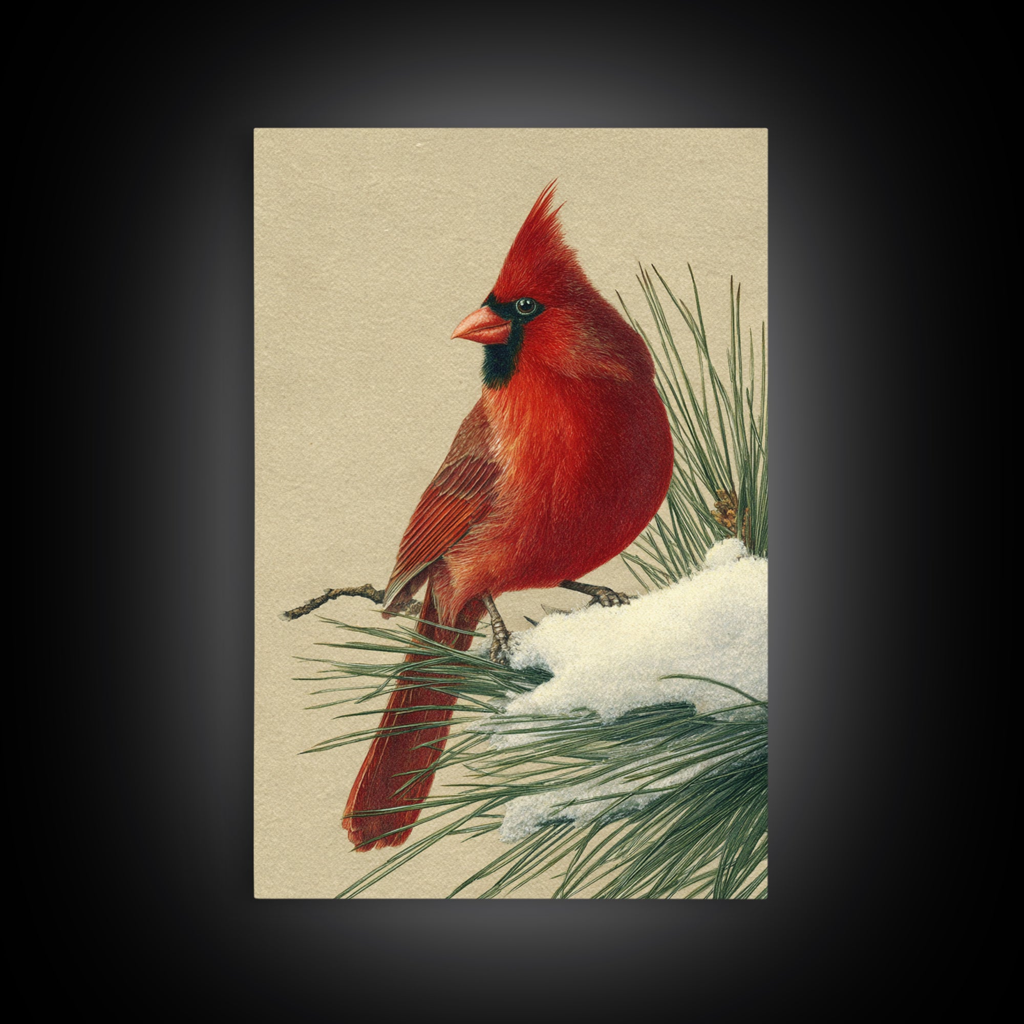 Red Cardinal on Snowy Pine Branch Framed Canvas Print, Bird Art, Digital Print, Living Room Decor, Flight, Bird Prints, BIR-2x3-33