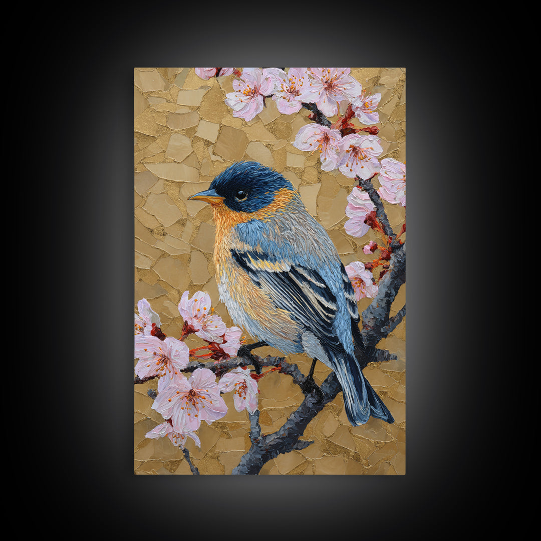 Songbird Perched on Cherry Blossoms Canvas Print, Bird Art, Fine Art Print, Living Room Decor, Fine Art, Flight, Wall Decor, BIR-2x3-40