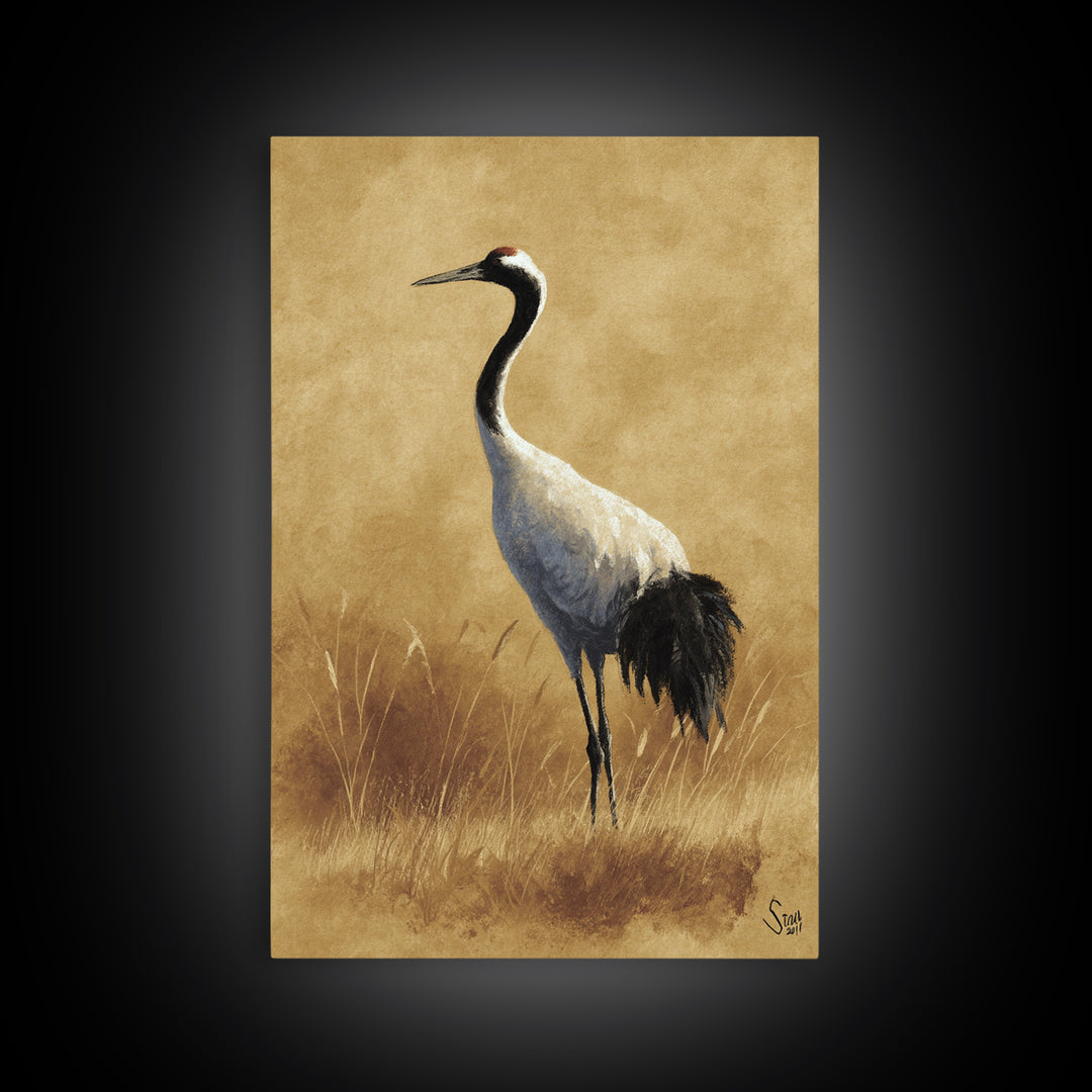 Crane and Lotus Composition Canvas Print, Bird Art, Art Deco, Living Room Decor, Fine Art, Flight, Gallery Wall, Mcm Decor, BIR-2x3-49
