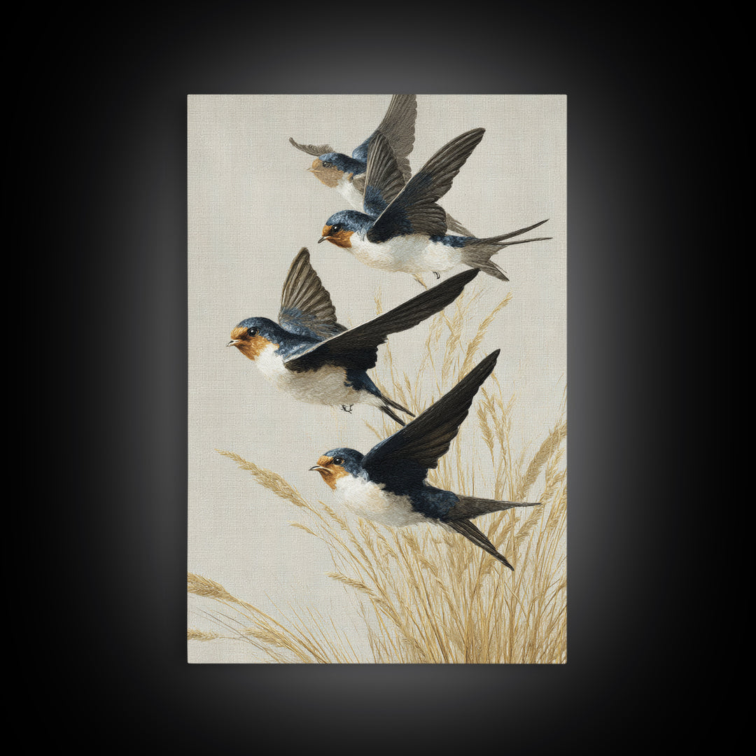 Flock of Swallows Sweeping Across Open Sky Canvas Print, Bird Art, Art Deco, Living Room Decor, Abstract Art, Flight, BIR-2x3-62