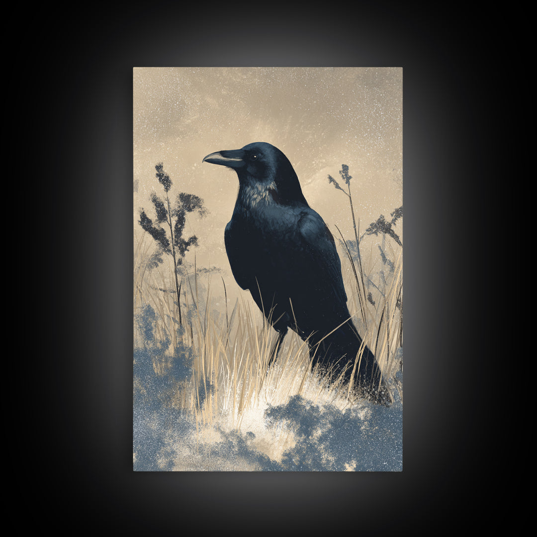 Raven Silhouette with Gothic Atmosphere Canvas Print, Bird Art, Farmhouse Decor, Living Room Decor, Fine Art, Flight, BIR-2x3-65