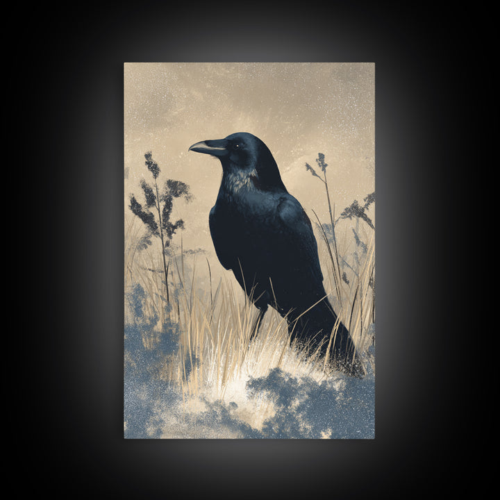 Raven Silhouette with Gothic Atmosphere Canvas Print, Bird Art, Farmhouse Decor, Living Room Decor, Fine Art, Flight, BIR-2x3-65