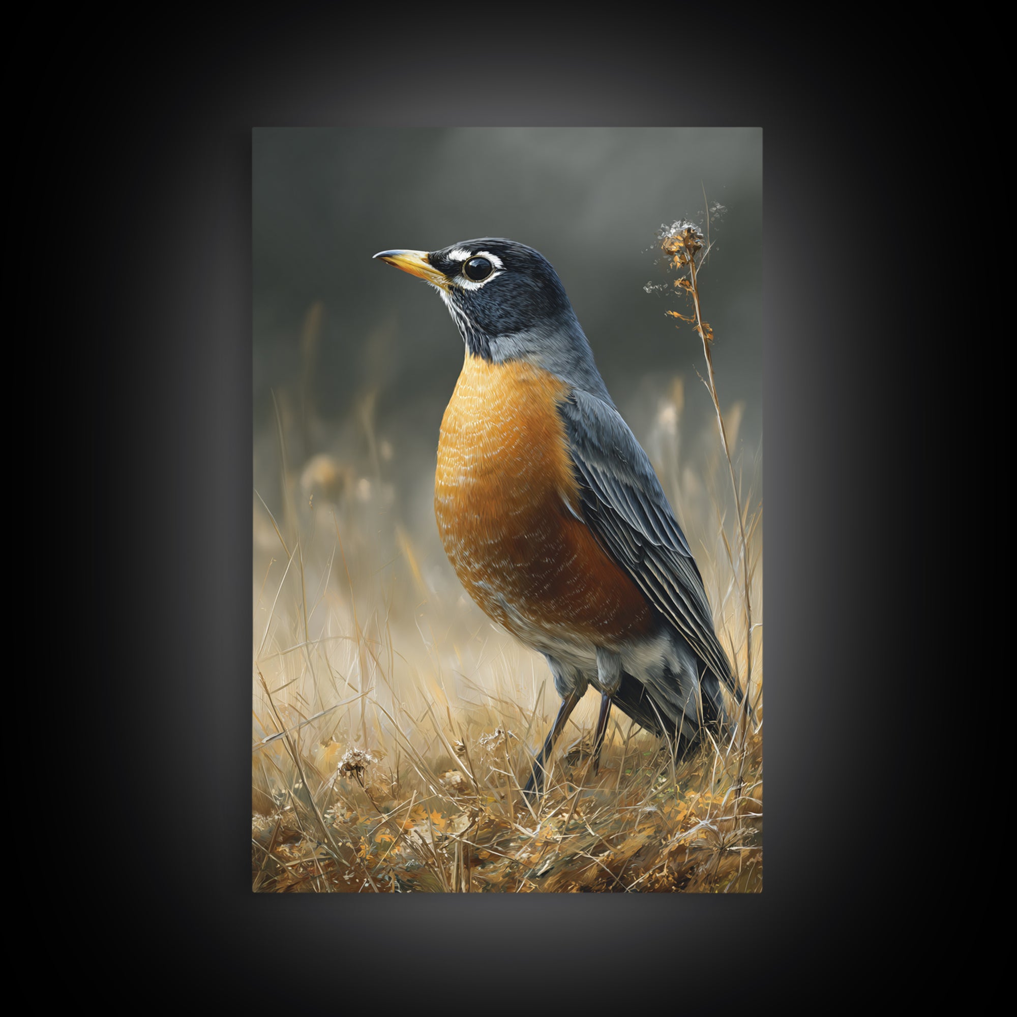 Robin in a Spring Garden with Soft Canvas Print, Bird Art, Art Deco, Living Room Decor, Oil Painting, Flight, Gallery Wall, BIR-2x3-71