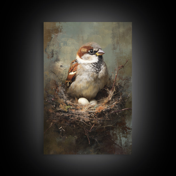 Bird Nest with Eggs and Delicate Twigs Framed Canvas Print, Bird Art, Printable Wall Art, Living Room Decor, Fine Art, Flight, BIR-2x3-78
