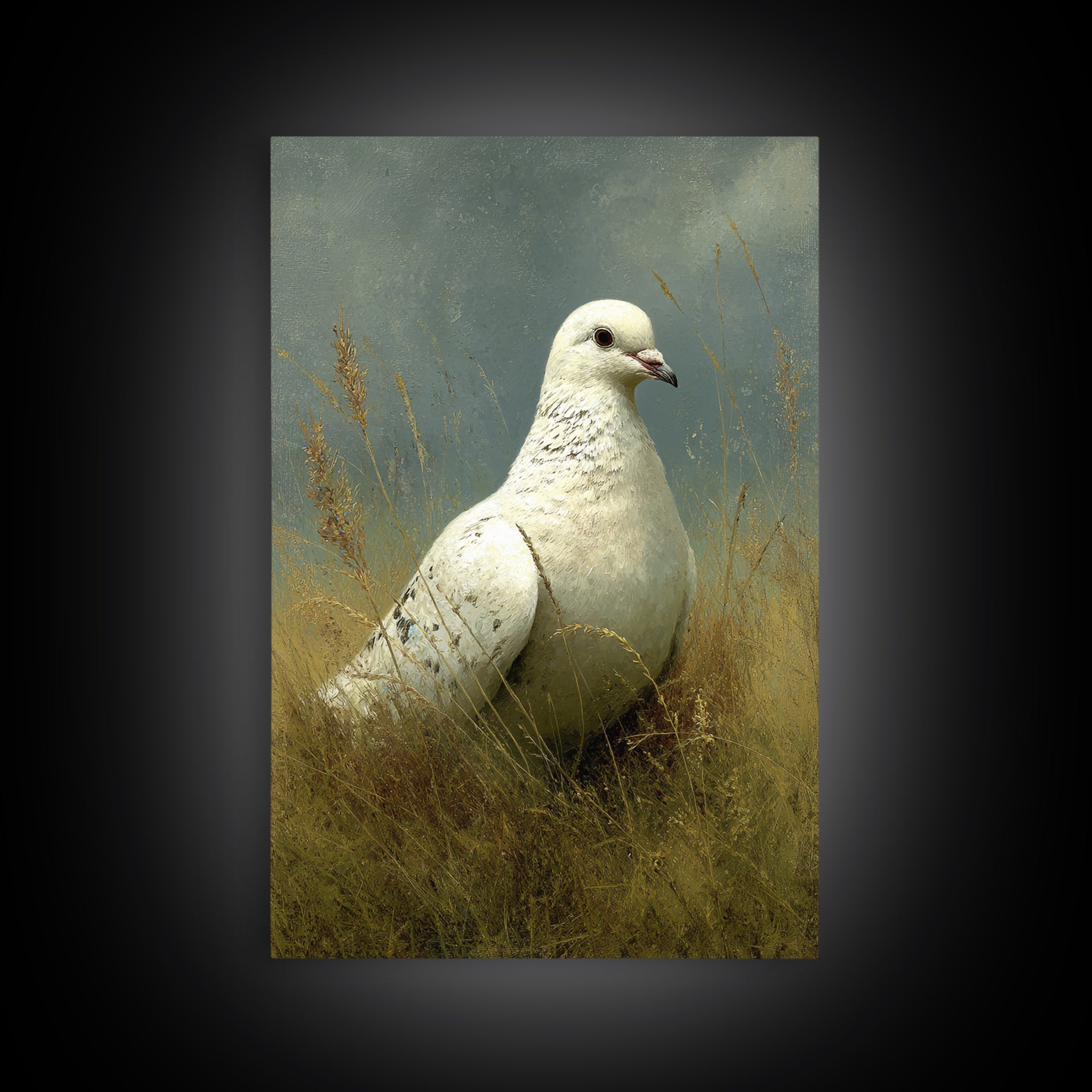 White Dove with Olive Branch and Calm Canvas Print, Bird Art, Printable Art, Living Room Decor, Watercolor Art, Flight, BIR-2x3-96