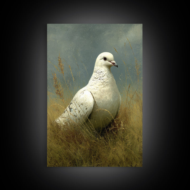 White Dove with Olive Branch and Calm Canvas Print, Bird Art, Printable Art, Living Room Decor, Watercolor Art, Flight, BIR-2x3-96