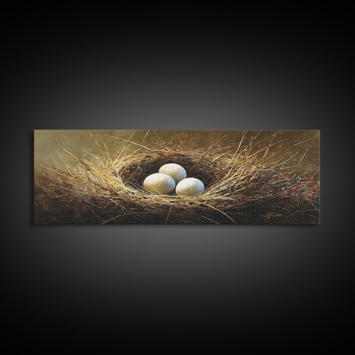 Bird Nest with Eggs and Delicate Twigs Canvas Print, Bird Art, Floral Art, Living Room Decor, Fine Art, Flight, BIR-3x1-14