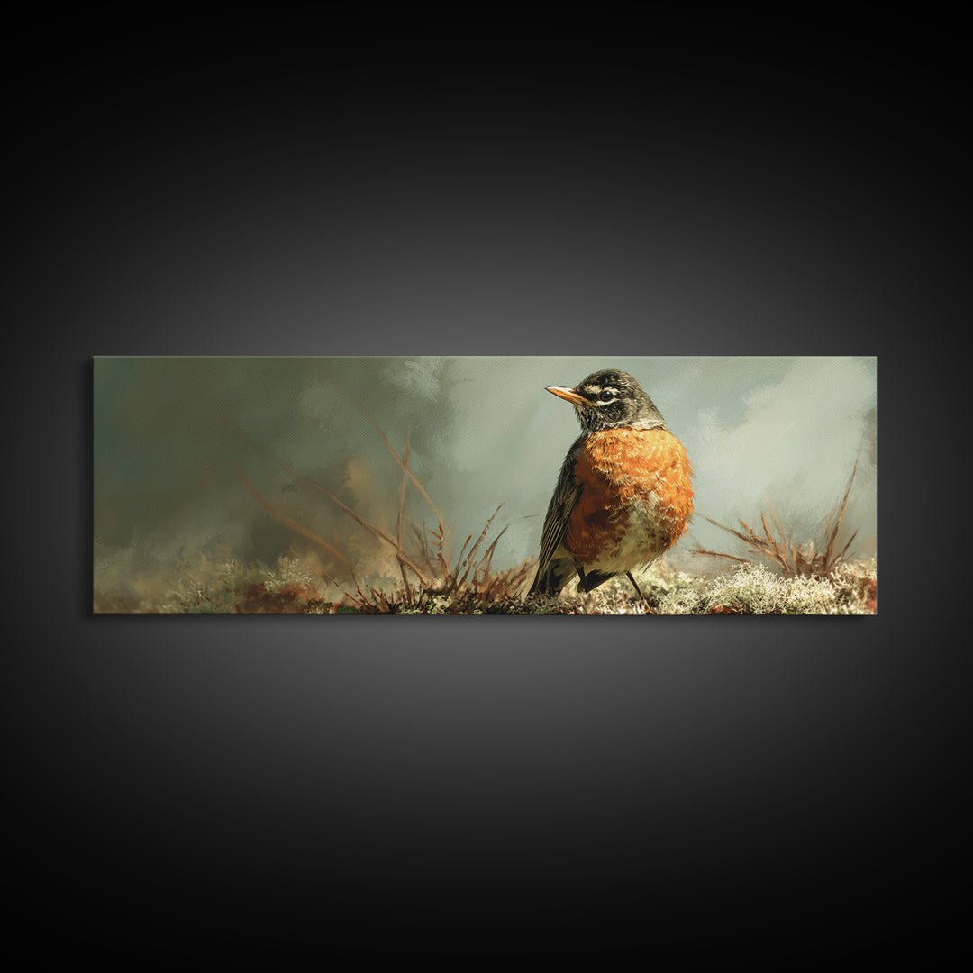Robin in a Spring Garden with Soft Canvas Print, Bird Art, Luxury Decor, Living Room Decor, Fine Art, Flight, Art Deco, BIR-3x1-31