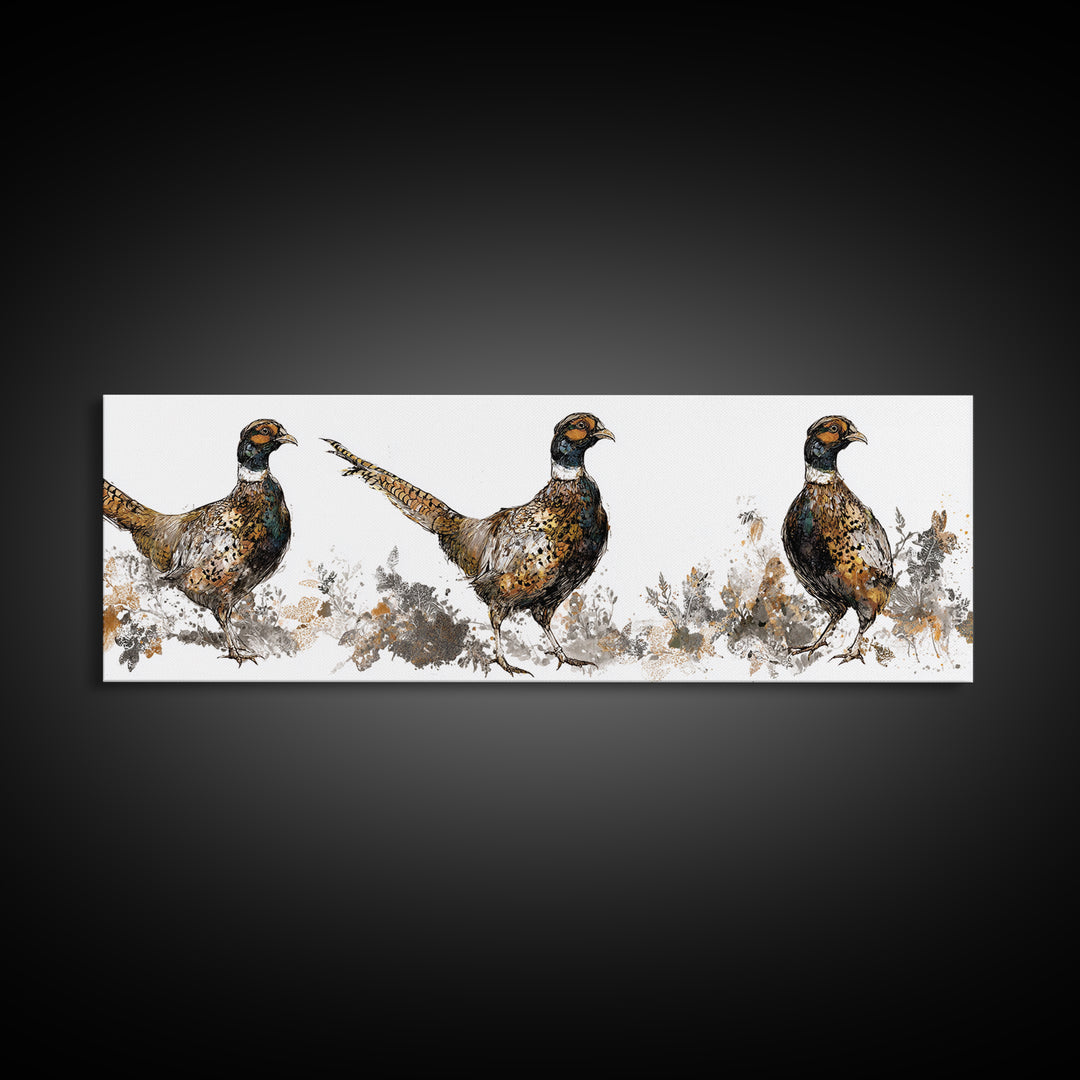 Pheasant with Ornate Feather Details Canvas Print, Bird Art, Art Print, Living Room Decor, Fine Art, Flight, Original Art, BIR-3x1-35