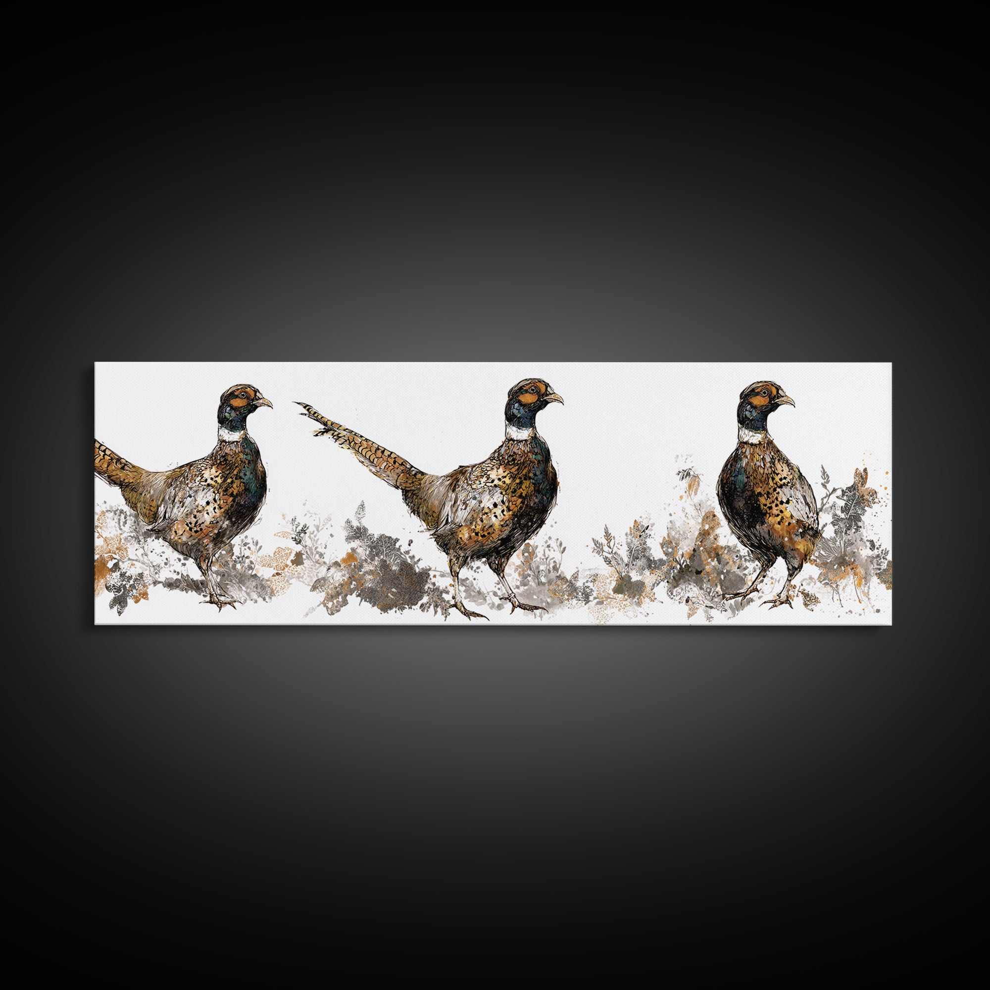 Pheasant with Ornate Feather Details Canvas Print, Bird Art, Art Print, Living Room Decor, Fine Art, Flight, Original Art, BIR-3x1-35