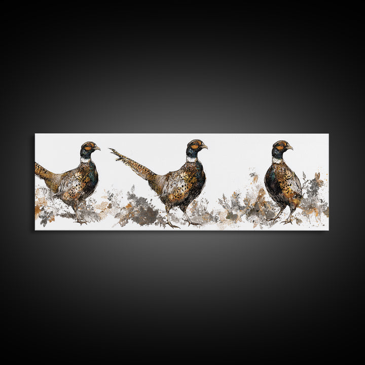 Pheasant with Ornate Feather Details Canvas Print, Bird Art, Art Print, Living Room Decor, Fine Art, Flight, Original Art, BIR-3x1-35