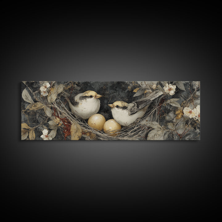 Bird Nest with Eggs and Delicate Twigs Canvas Print, Bird Art, Digital Print, Living Room Decor, Fine Art, Flight, Bird Prints, BIR-3x1-38