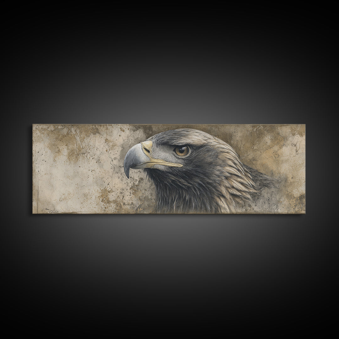 Eagle Portrait with Dramatic Mountain Wind Canvas Print, Bird Art, Digital Download Art, Living Room Decor, Fine Art, Flight, BIR-3x1-4