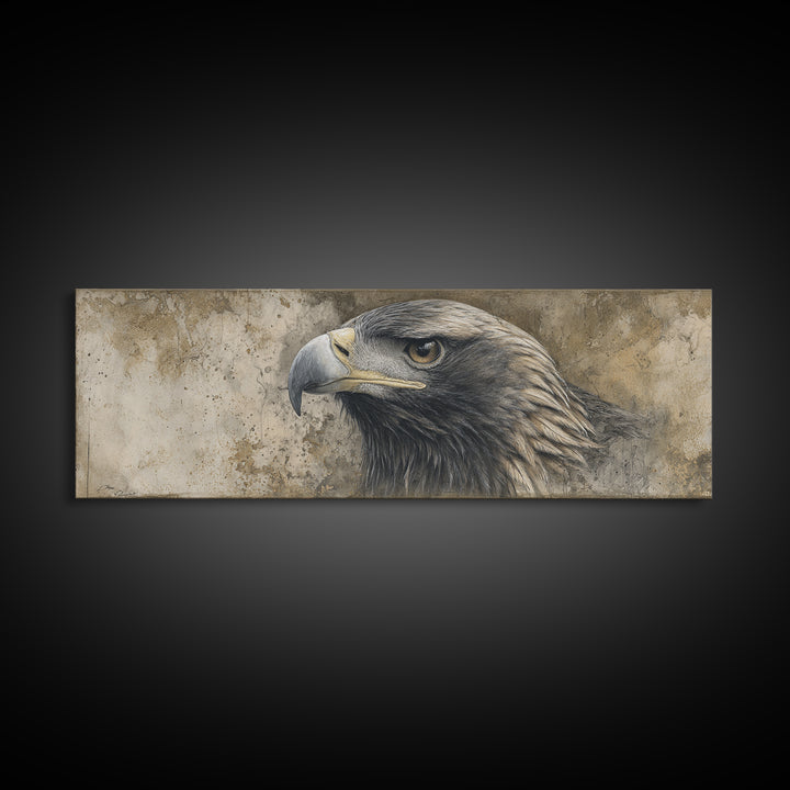 Eagle Portrait with Dramatic Mountain Wind Canvas Print, Bird Art, Digital Download Art, Living Room Decor, Fine Art, Flight, BIR-3x1-4