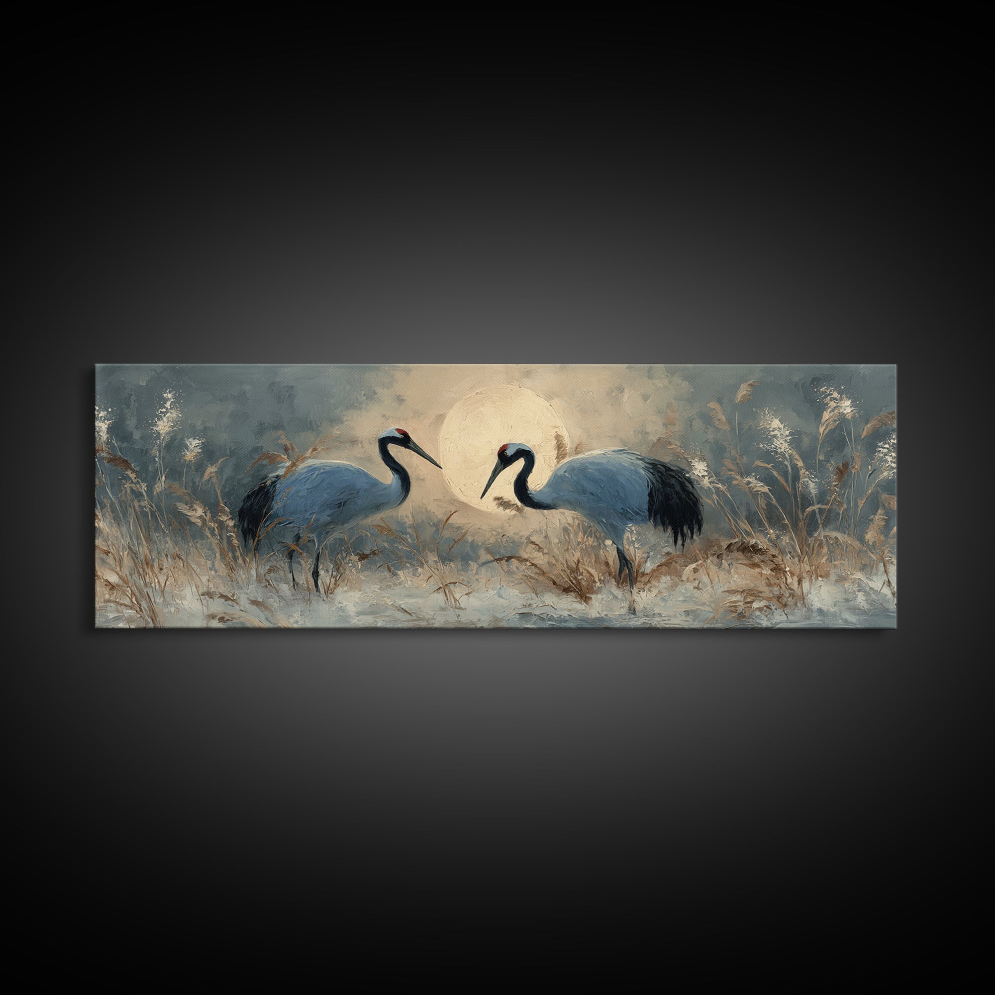Pair of Cranes Dancing Canvas Print, Bird Art, Wall Decor, Living Room Decor, Fine Art, Flight, Boho Wall Decor, Modern Art, BIR-3x1-43