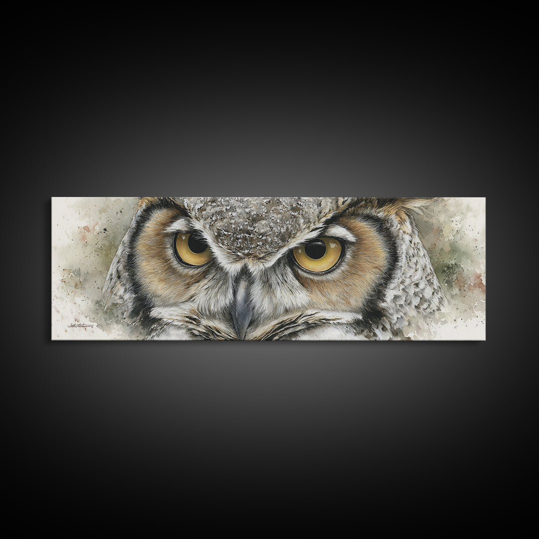 Owl Portrait with Wise Golden Eyes Canvas Print, Bird Art, Gallery Wall, Living Room Decor, Fine Art, Flight, Gallery Decor, BIR-3x1-45