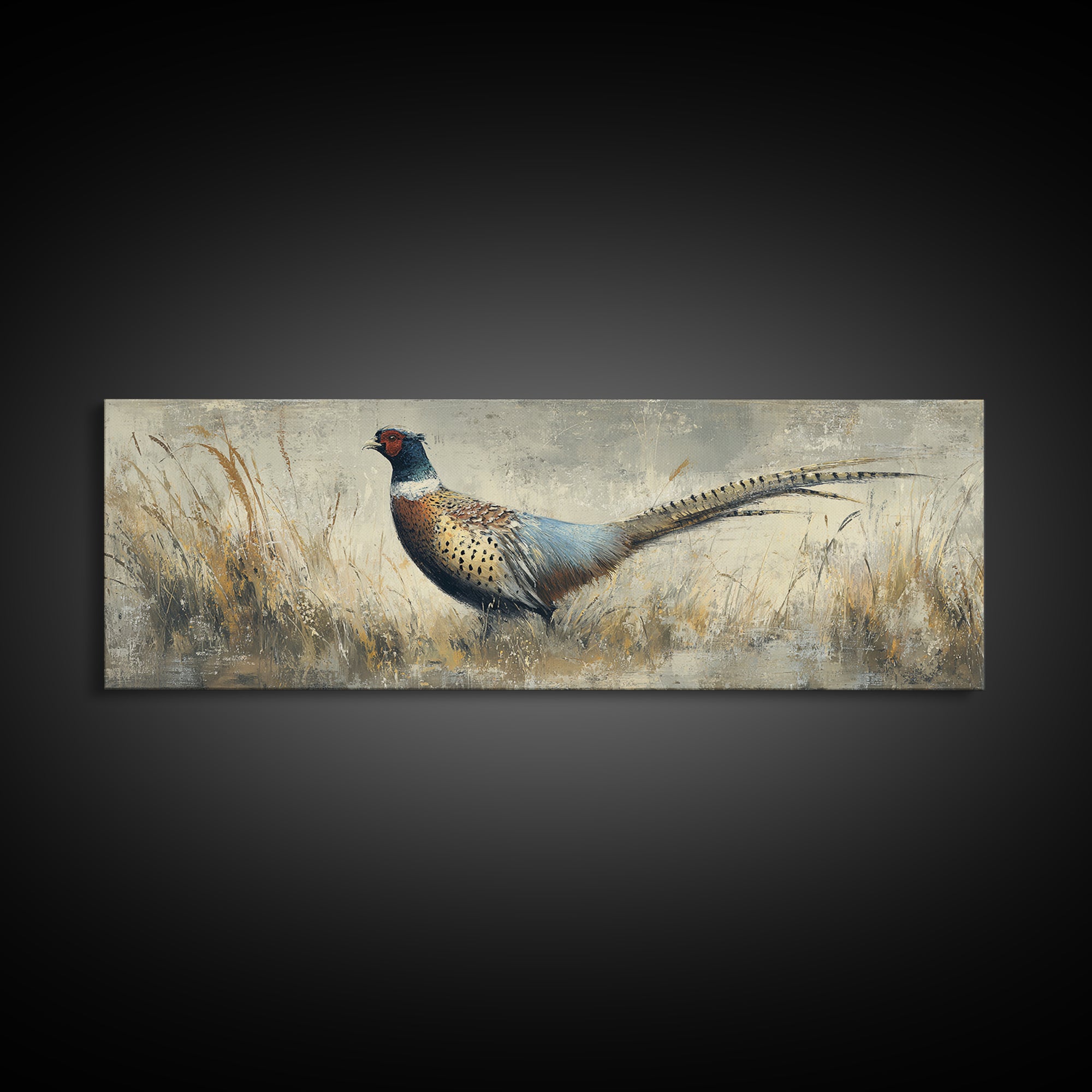 Pheasant with Ornate Feather Details Canvas Print, Bird Art, Art Deco, Living Room Decor, Fine Art, Flight, Gallery Wall, BIR-3x1-83