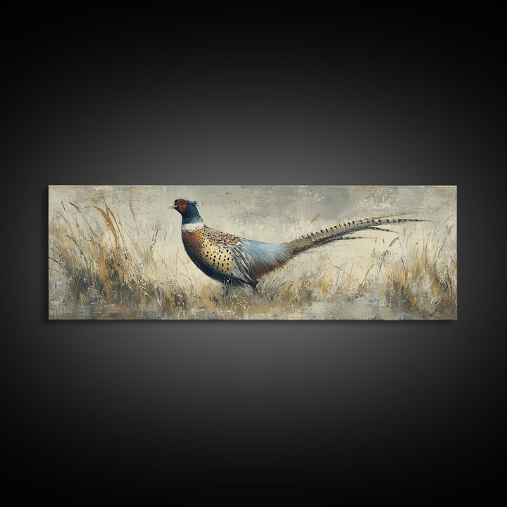 Pheasant with Ornate Feather Details Canvas Print, Bird Art, Art Deco, Living Room Decor, Fine Art, Flight, Gallery Wall, BIR-3x1-83