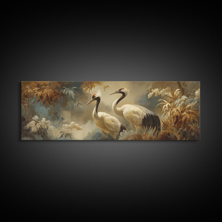 Pair of Cranes Dancing Canvas Print, Bird Art, Room Decor, Living Room Decor, Fine Art, Flight, Digital Print, Printable Art, BIR-3x1-91