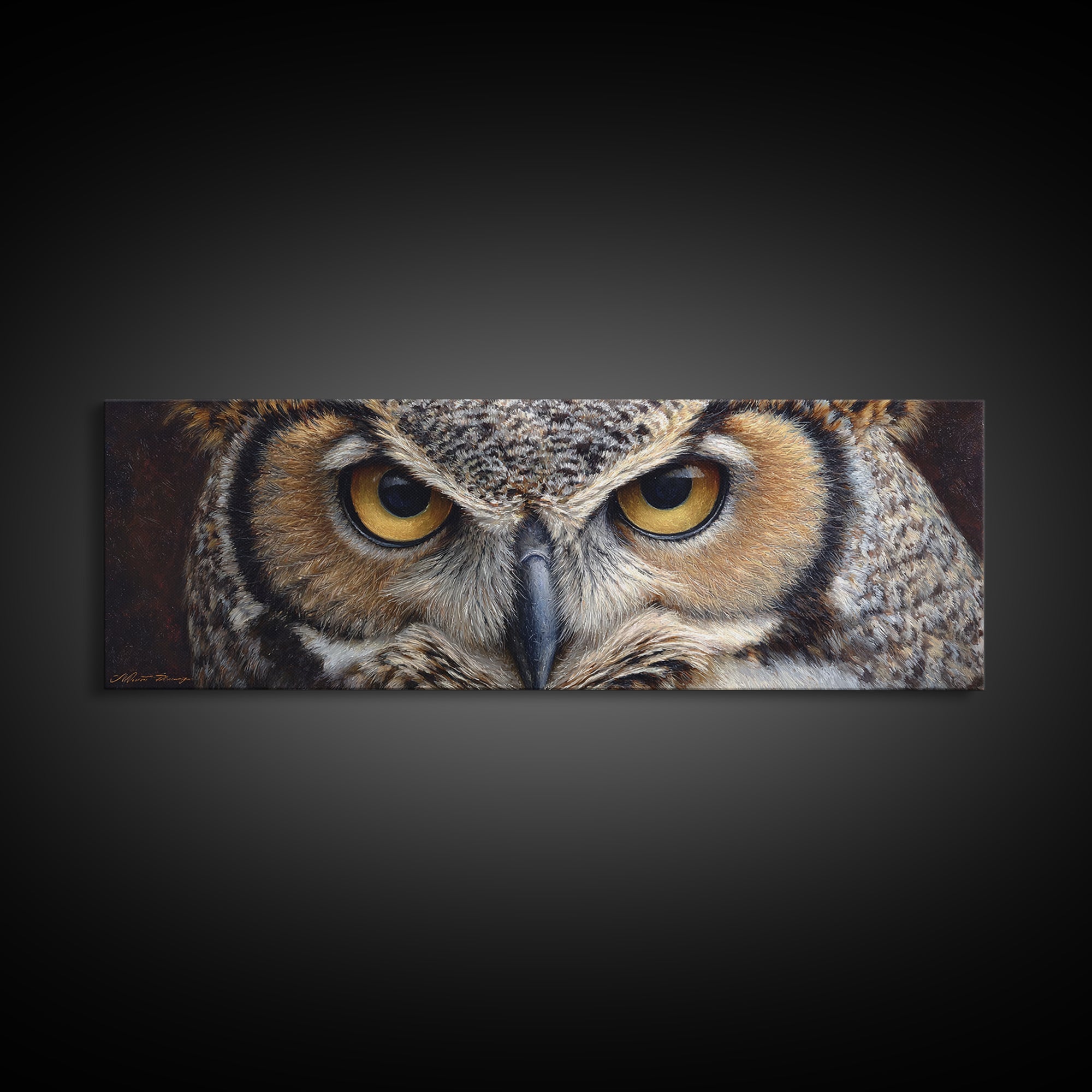 Owl Portrait with Wise Golden Eyes Canvas Print, Bird Art, Forest Wall Art, Living Room Decor, Flight, Minimalist Decor, BIR-3x1-93