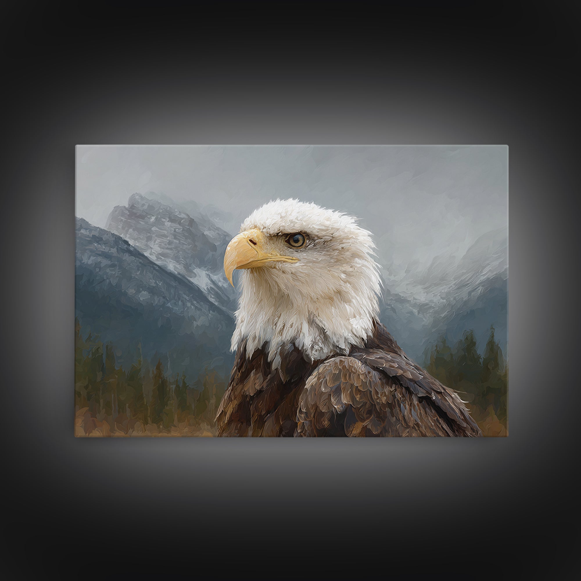 Eagle Portrait with Dramatic Mountain Wind Canvas Print, Bird Art, Modern Wall Art, Living Room Decor, Fine Art, Flight, BIR-3x2-16