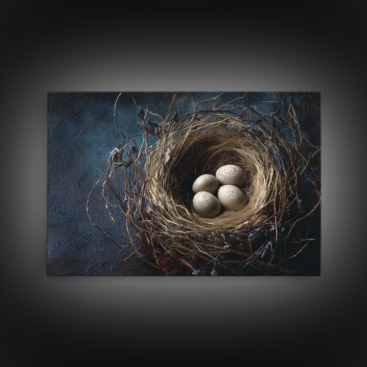 Bird Nest with Eggs and Delicate Twigs Framed Canvas Print, Bird Art, Printable Wall Art, Living Room Decor, Fine Art, Flight, BIR-3x2-2