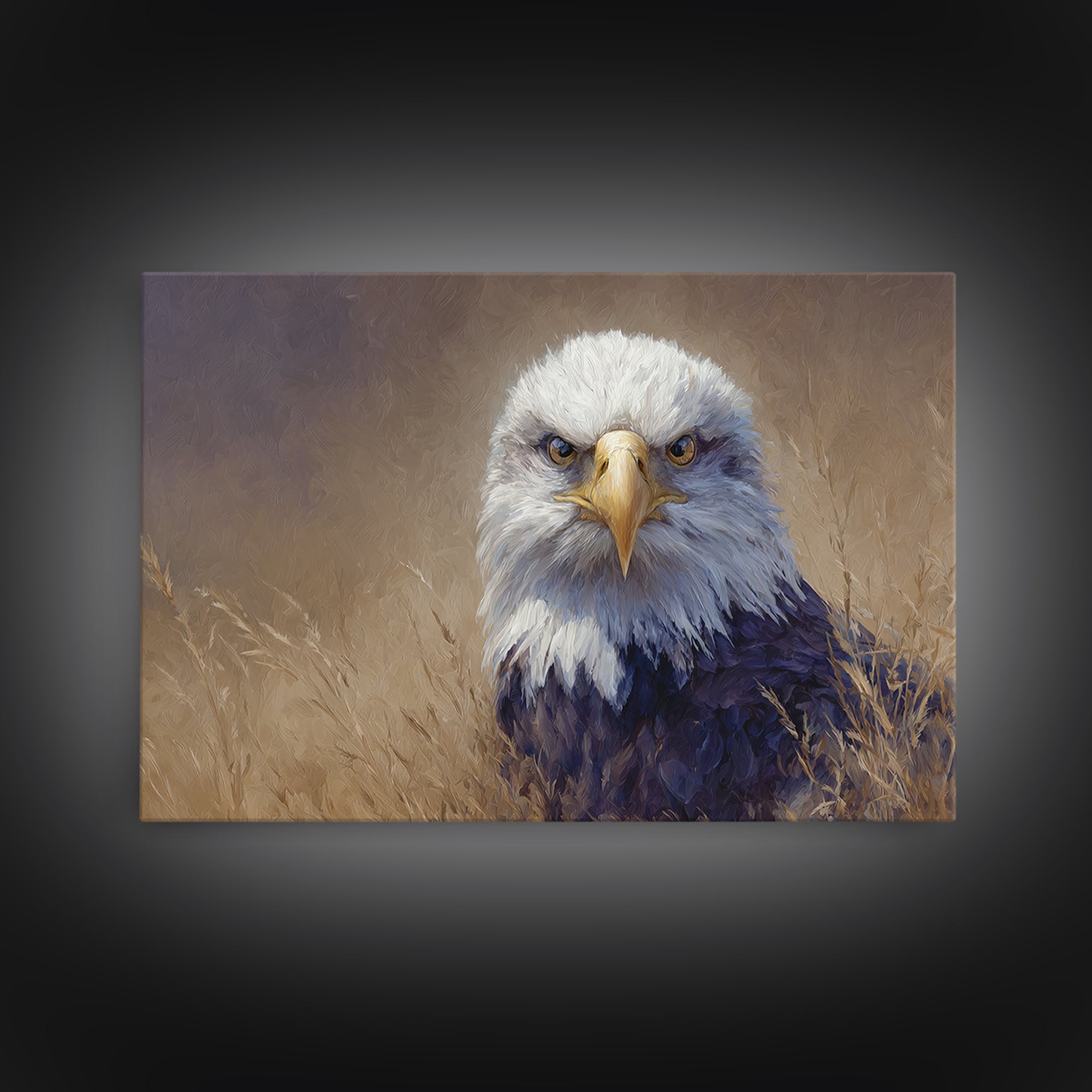 Eagle Portrait with Dramatic Mountain Wind Framed Canvas Print, Bird Art, Mcm Decor, Living Room Decor, Oil Painting, Flight, BIR-3x2-40