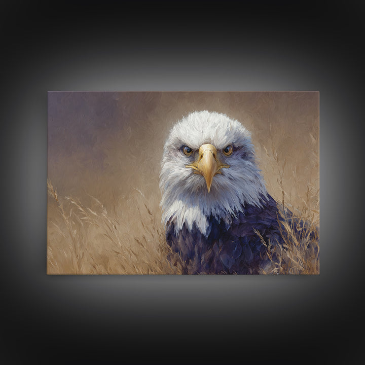 Eagle Portrait with Dramatic Mountain Wind Framed Canvas Print, Bird Art, Mcm Decor, Living Room Decor, Oil Painting, Flight, BIR-3x2-40
