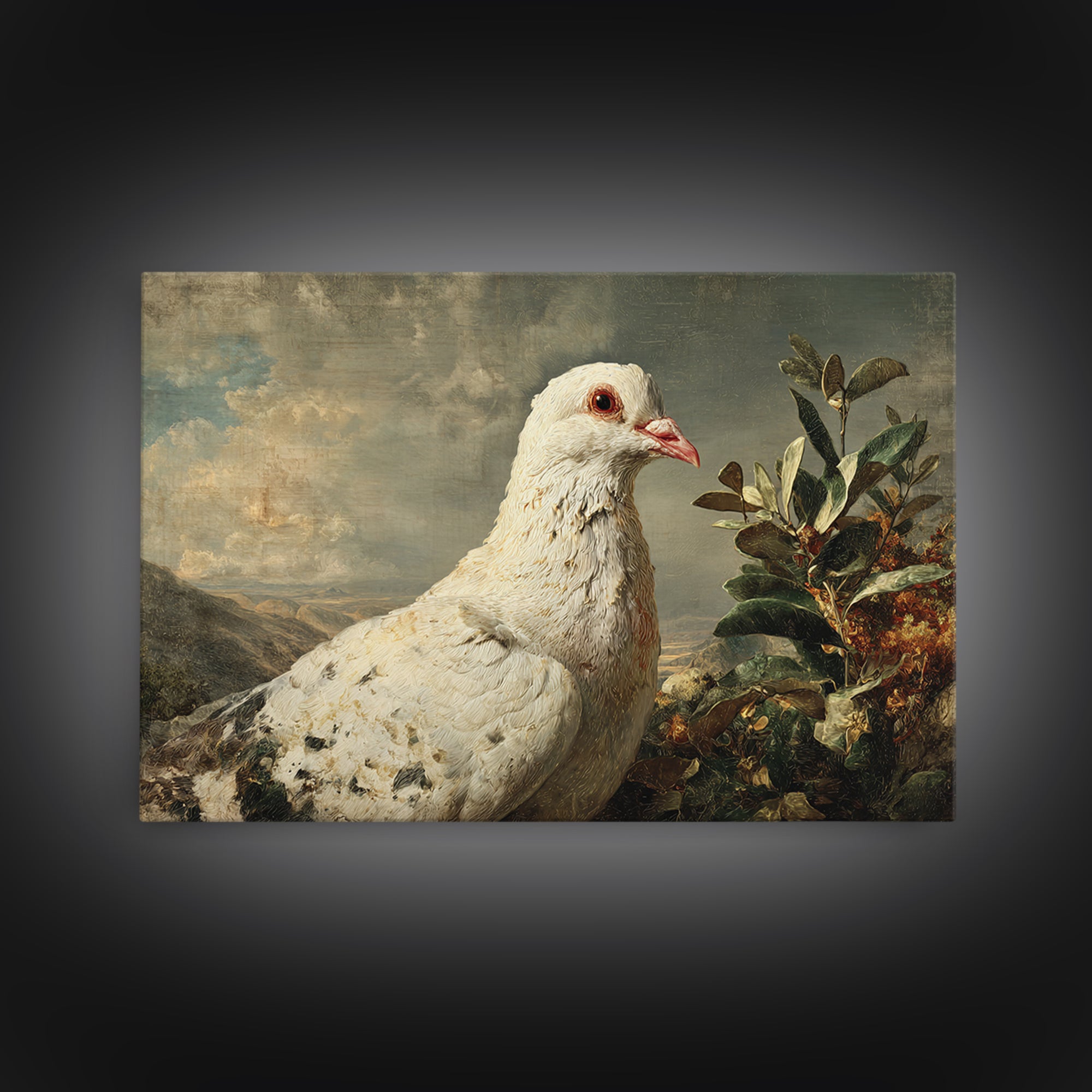 White Dove with Olive Branch and Calm Canvas Print, Bird Art, Bird Prints, Living Room Decor, Fine Art, Flight, Modern Decor, BIR-3x2-44