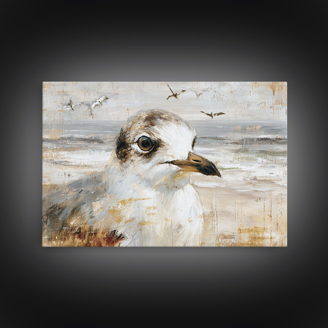 Seagulls Above a Pale Beach Horizon Canvas Print, Bird Art, Mid Century Wall Art, Living Room Decor, Fine Art, Flight, BIR-3x2-48