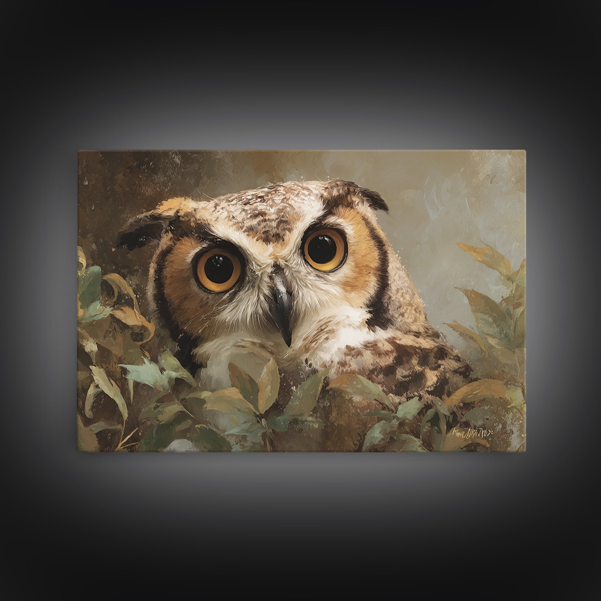 Owl Portrait with Wise Golden Eyes Canvas Print, Bird Art, Bird Prints, Living Room Decor, Fine Art, Flight, Modern Decor, BIR-3x2-57