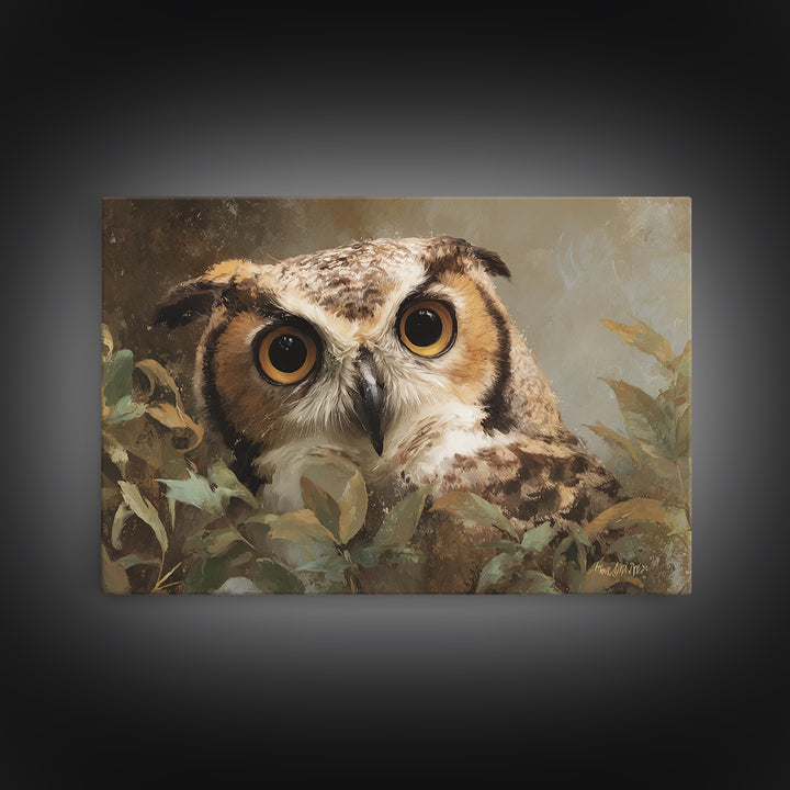 Owl Portrait with Wise Golden Eyes Canvas Print, Bird Art, Bird Prints, Living Room Decor, Fine Art, Flight, Modern Decor, BIR-3x2-57
