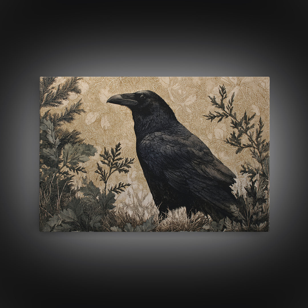 Raven Silhouette with Gothic Atmosphere Canvas Print, Bird Art, Mid Century Wall Art, Living Room Decor, Oil Painting, Flight, BIR-3x2-61